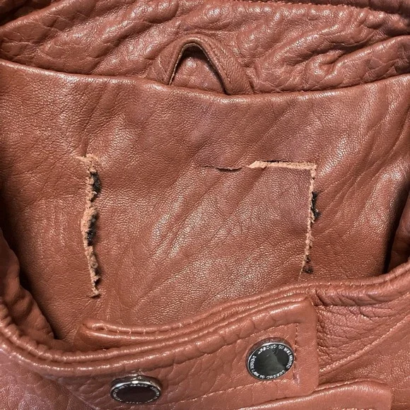 DEREK LAM 10 Crosby Lambskin Leather Moto Jacket Womens Brown‎ Cognac